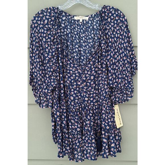Rewind Tiered Ruffle Flutter Sleeve Cottage Boho Blouse Top Blue Floral M Rayon - Picture 4 of 11